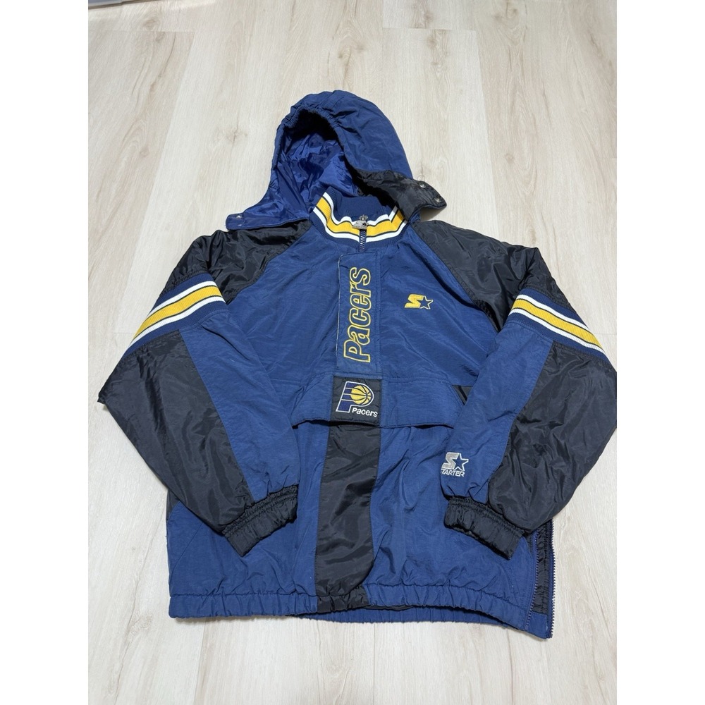 Vintage 90s Starter Indiana Pacers Puffer Jacket Navy Yellow NBA Men's Medium